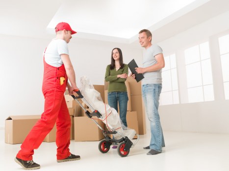 Commercial office relocation setup in Mitcham with packed boxes and equipment